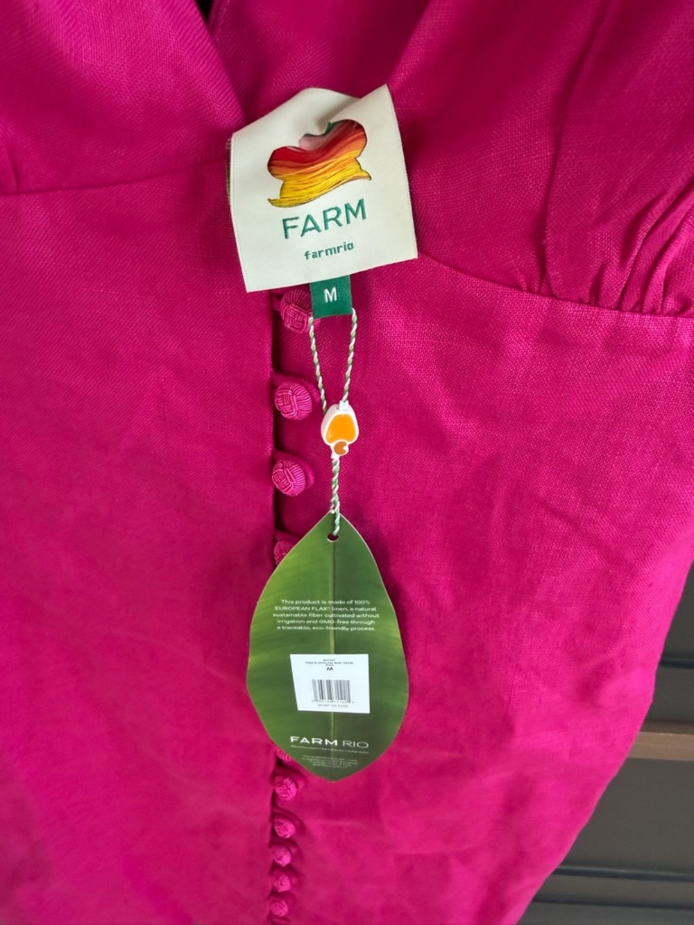 FARM Rio Hot Pink Floral-Shoulder Linen Dress - Picture 12 of 14
